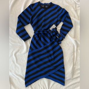 NWT. Eloquii blue stripe asymmetrical knit dress